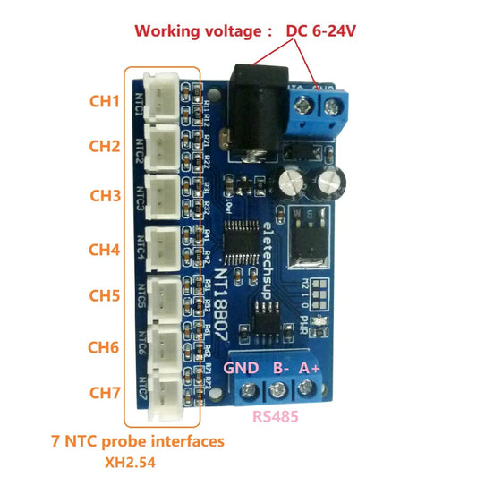 NT18B07 7 Channel NTC Temperature Transmitter 10K Thermistor to RS485 Acquisition Module for PLC Paperless recorder Configuration Softwa