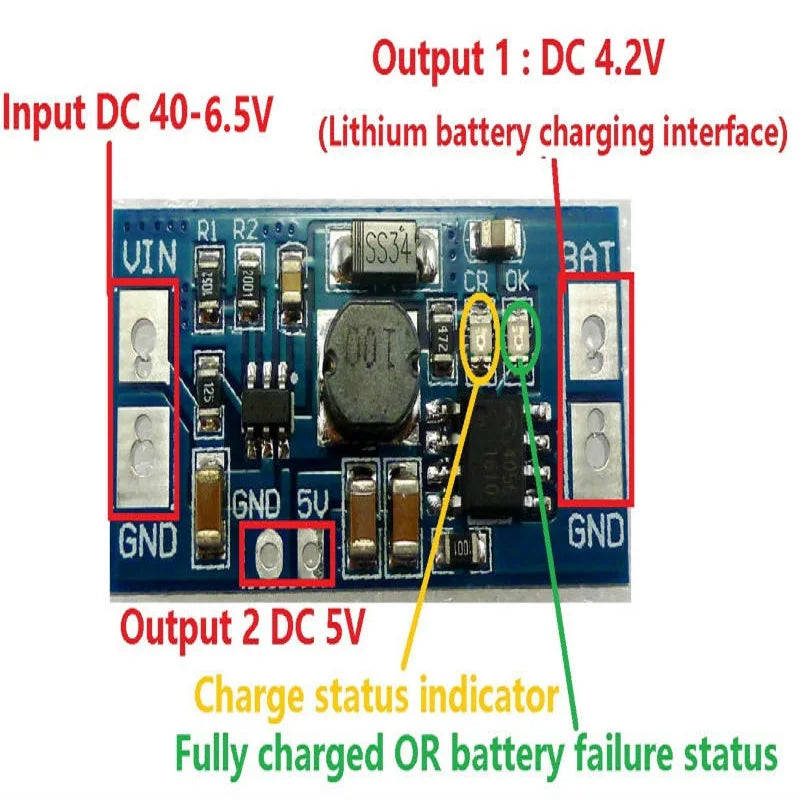 DD40CRTA 2 in 1 Charger Module & DC DC Step down Converter DC 6.5-40V to 4.2V 5V Charging board DD40CRTA