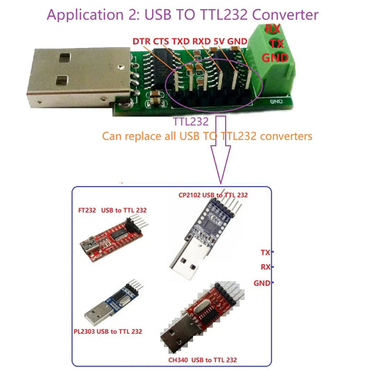 UD67A01 3 in 1 USB TO RS232 TTL232 Pro Mini Download cable Serial ports CH340 Converter Board Industrial grade IC SP232