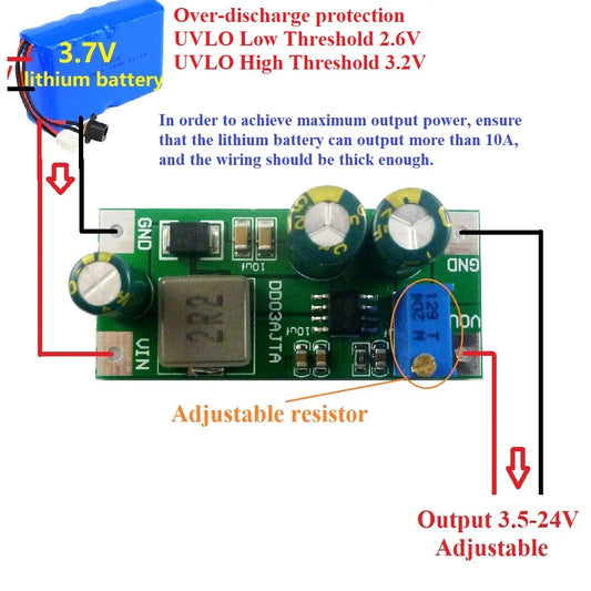 DD03AJTA 6A High-power DC 2.7-5.5V to 3.5-24V Step-Up Boost Converter Module for Li-ion Lipo UVLO PTZ IP Camera PLC Motro LED