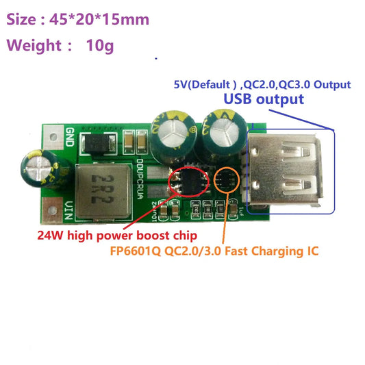 DDUPCRUA 20W QC3.0 2.0 FCP Fast Quick Charger 3.7V 3.8V 4.2V 4.5V to 5V 9V 12V USB DC-DC Boost Module Smart Phone PAD Charging