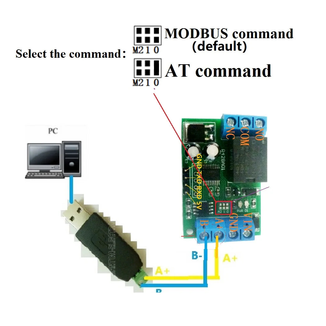 R428A01 2 in 1 RS485 & RS232(TTL) AT & Modbus RTU Relay Switch Board PC USB COM UART Serial port 1 Channel 12VDC Module