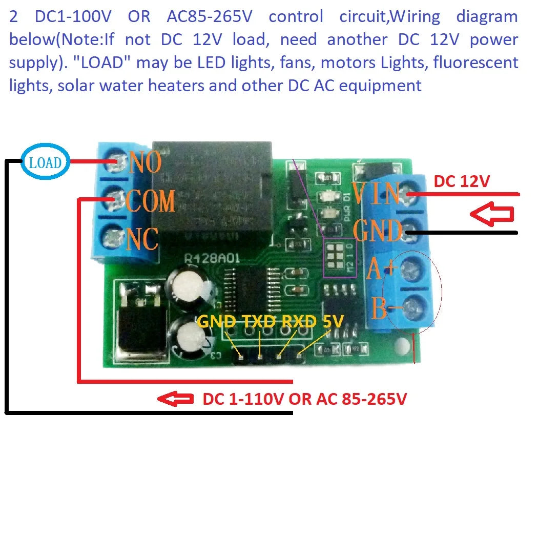 R428A01 2 in 1 RS485 & RS232(TTL) AT & Modbus RTU Relay Switch Board PC USB COM UART Serial port 1 Channel 12VDC Module