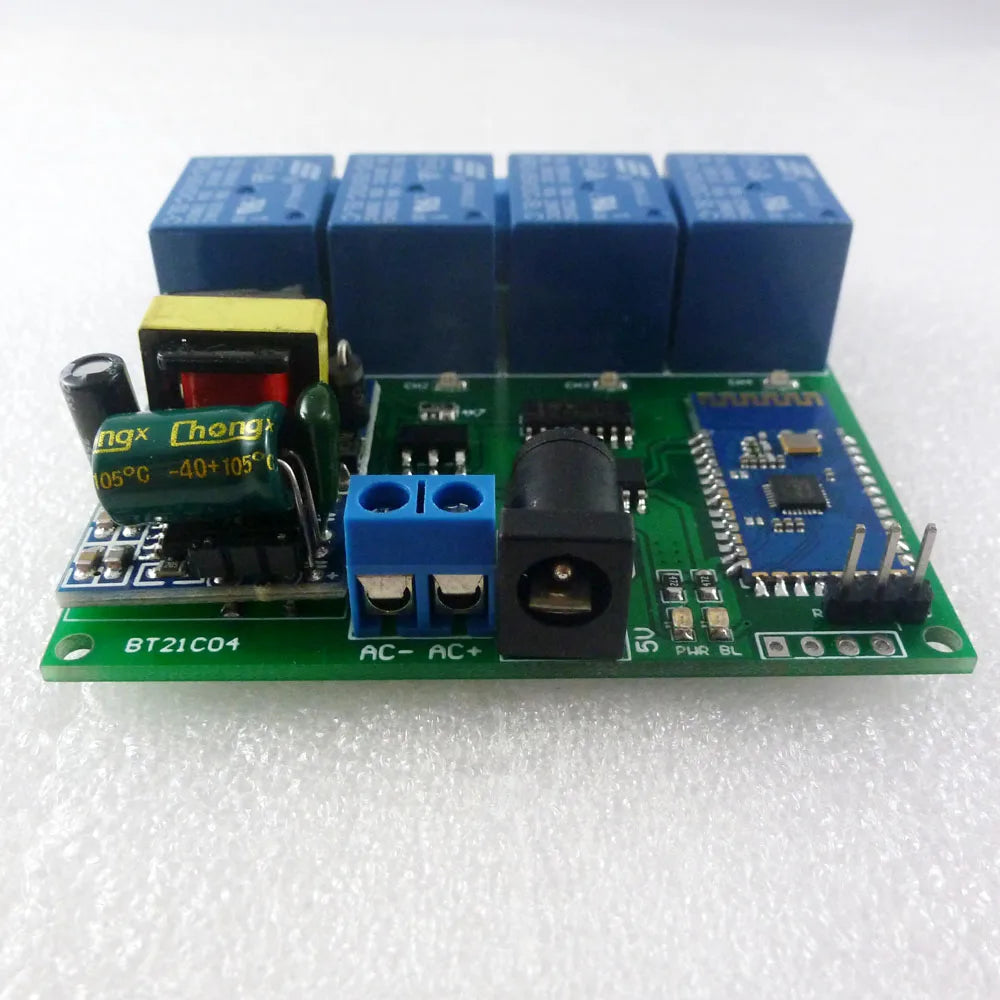 BT21C04 AC 110V 120V DC 5V 4 Channel Bluetooth-compatible Relay Switch for Android app Wireless Remote Controller