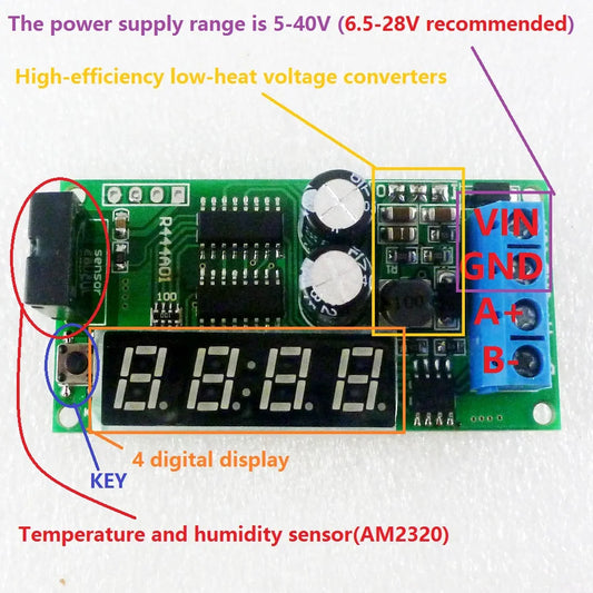 R444A01 DC 5V 12V 24V Digital display Modbus RTU RS485 Temperature humidity sensor Module AM2320 replace DHT11 DHT22 DS18B20 PT100