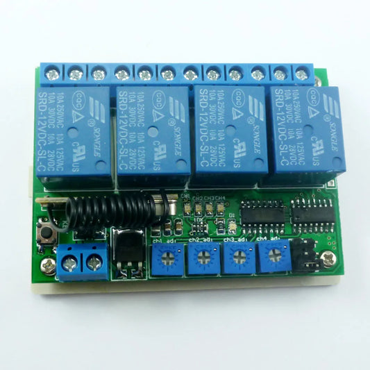 RF22A04 433M DC 12V 4Ch Timer RF Wireless Controller Delay Relay Learning code Switch for EV1527 PT2262 ASK OOK Remote control