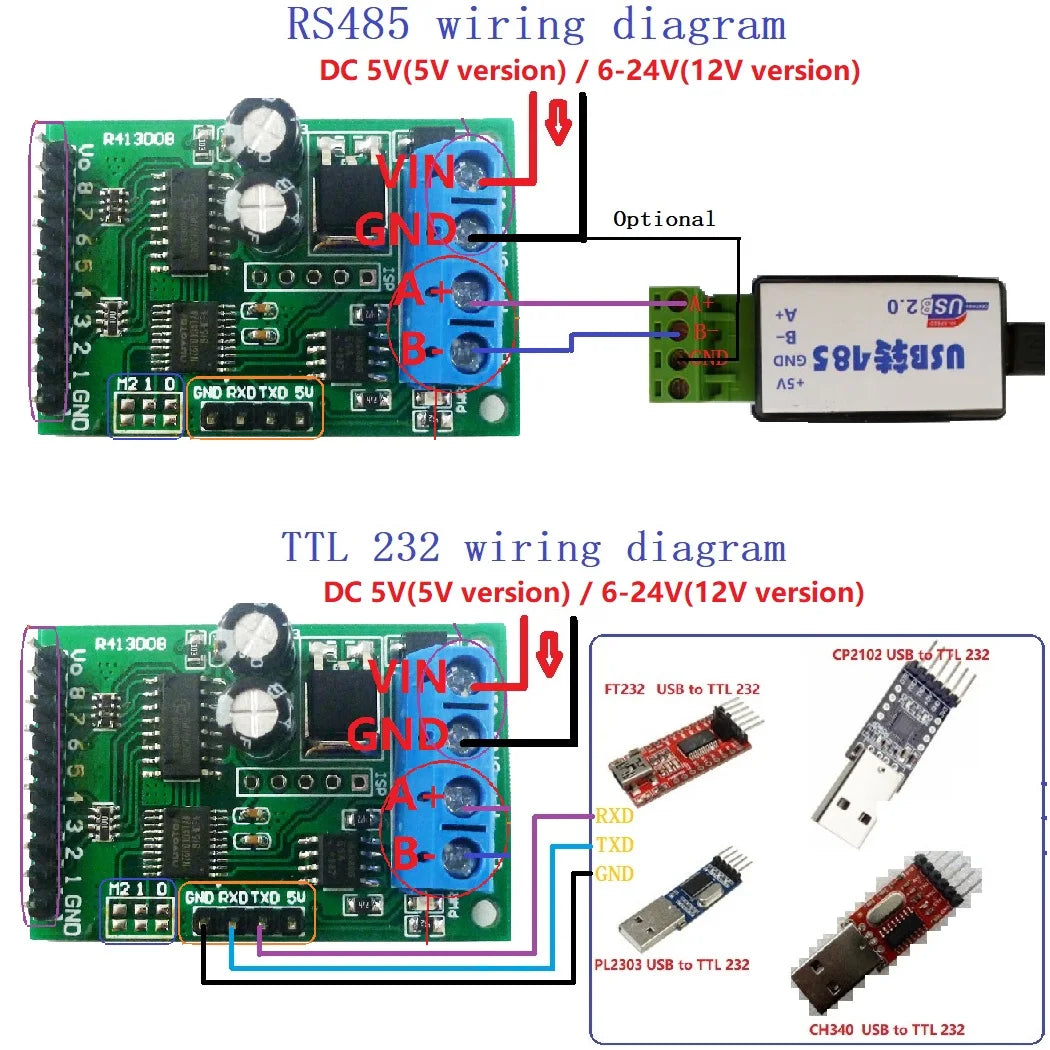 R413D08 8CH DC 5V 12V 24V RS485 RS232 (TTL) Modbus RTU Control Module UART for Relay Switch Board PLC