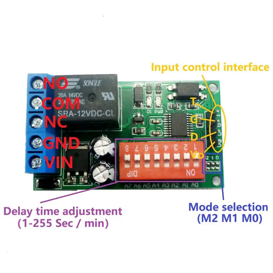 IR22A01 DC 12V Self-lock Relay PLC Cycle Timer Module Delay Time Switch for PIR Microwave radar Infrared Vibration Touch sensor