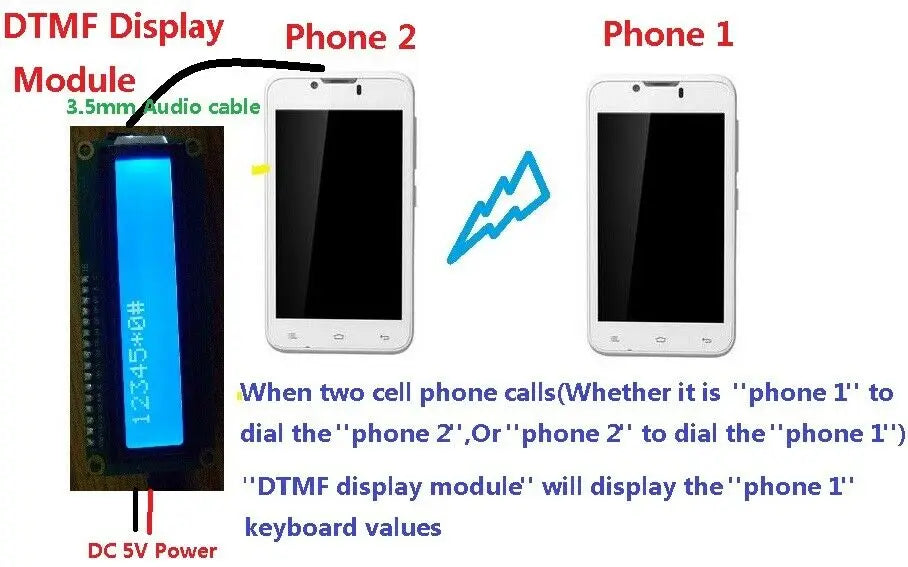CE037 DTMF Dial Tones decoder with LCD Display MT8870 Audio Voice for Mobile phone key pad DTMF Encoder
