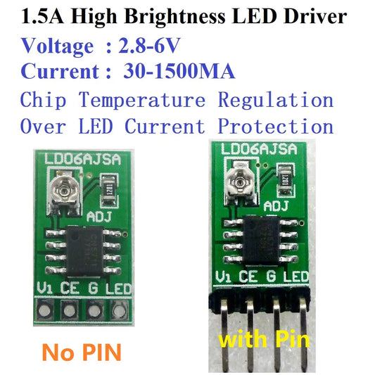 LD06AJSA 30-1500MA Adjustable Constant Current LED Driver DC 3.3V 3.7V 4.2V 5V PWM Control Board Buck Power module