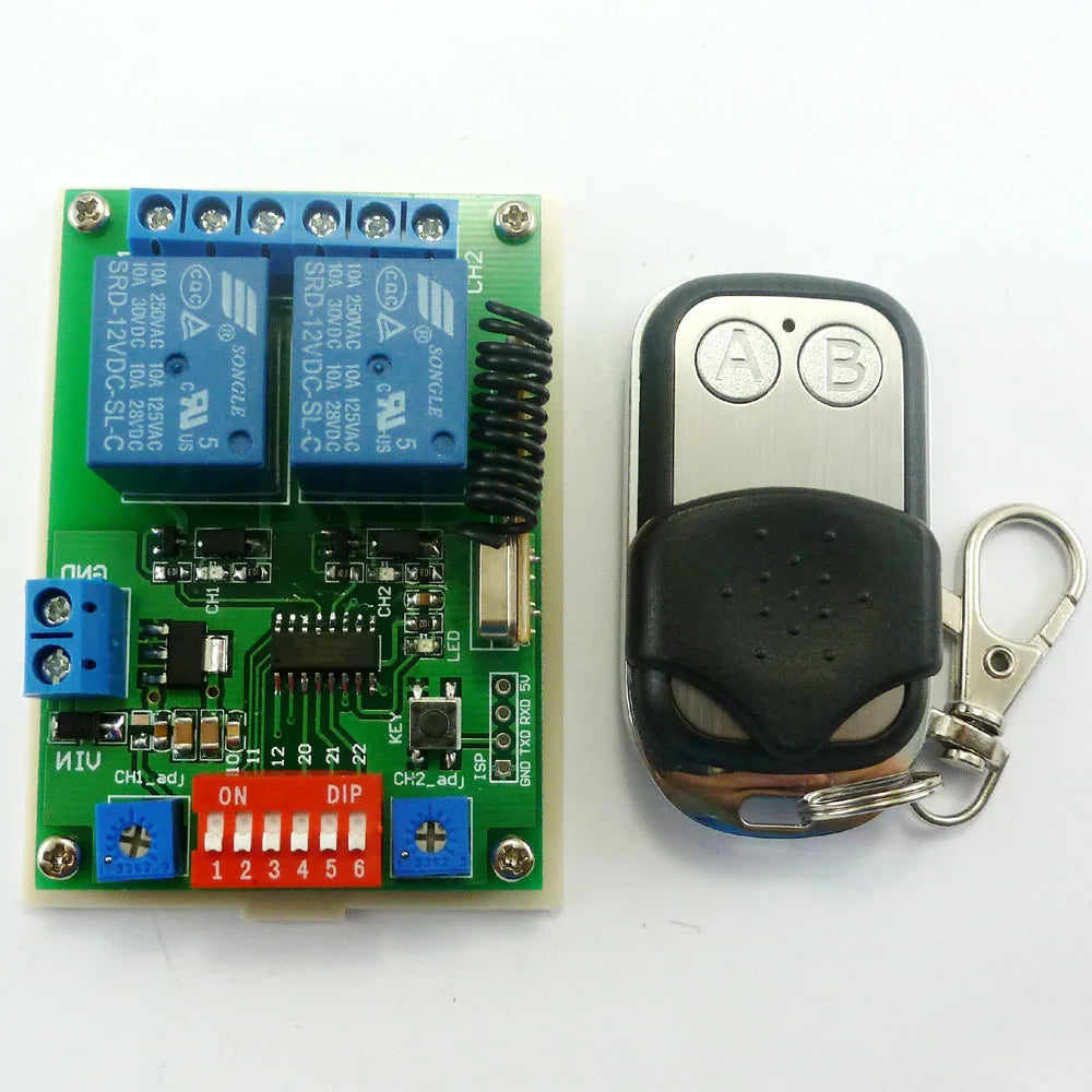 CE029A 433.92M DC 12V 2Ch Multifunction Wireless Controller Timer Delay Relay RF Switch & EV1527 ASK OOK Remote control