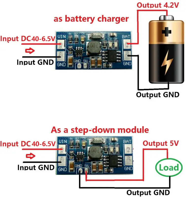 DD40CRTA 2 in 1 Charger Module & DC DC Step down Converter DC 6.5-40V to 4.2V 5V Charging board DD40CRTA
