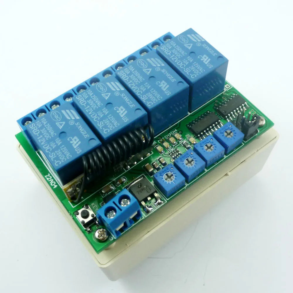 RF22A04 433M DC 12V 4Ch Timer RF Wireless Controller Delay Relay Learning code Switch for EV1527 PT2262 ASK OOK Remote control