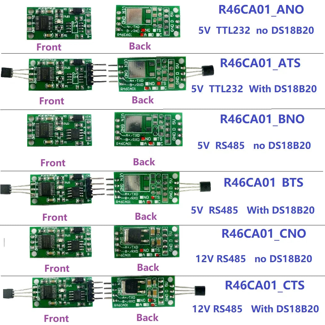 R46CA01 DS18B20 RS485 RS232 TTL Com UART Temperature Acquisition Sensor Modbus RTU for Arduiuo PC PLC MCU