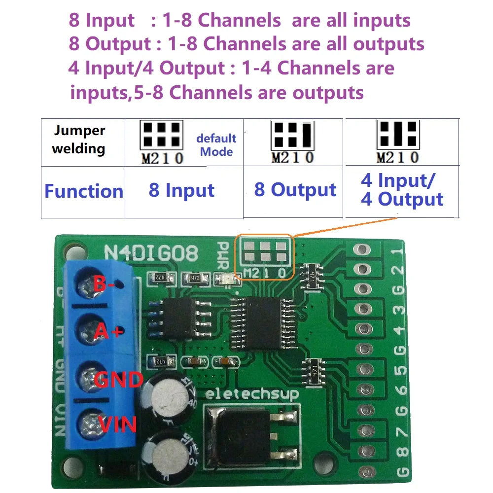 N4DIG08 8ch Input/Output UART RS485 Modbus RTU Controller PLC Expansion board for Arduiuo MEGA NANO STM32 AVR PIC