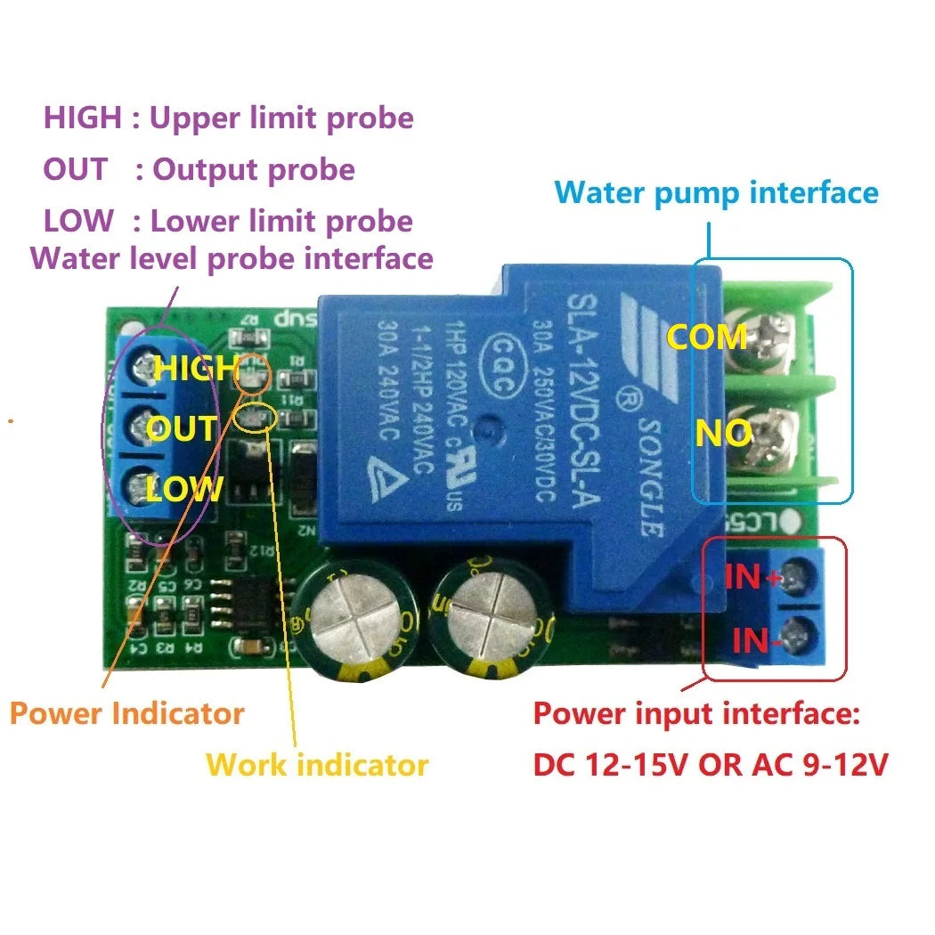 LC55B01 30A High Power AC/DC 12V Fish tank Aquarium automatic water supply controller Water Level Sensor Solenoid valve water pump mot