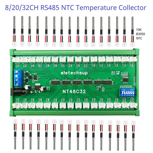 NT48A08 NT48B20 NT48C32 32Ch RS485 Temperature Collector Modbus RTU Relay Board for NTC Sensor Inspection