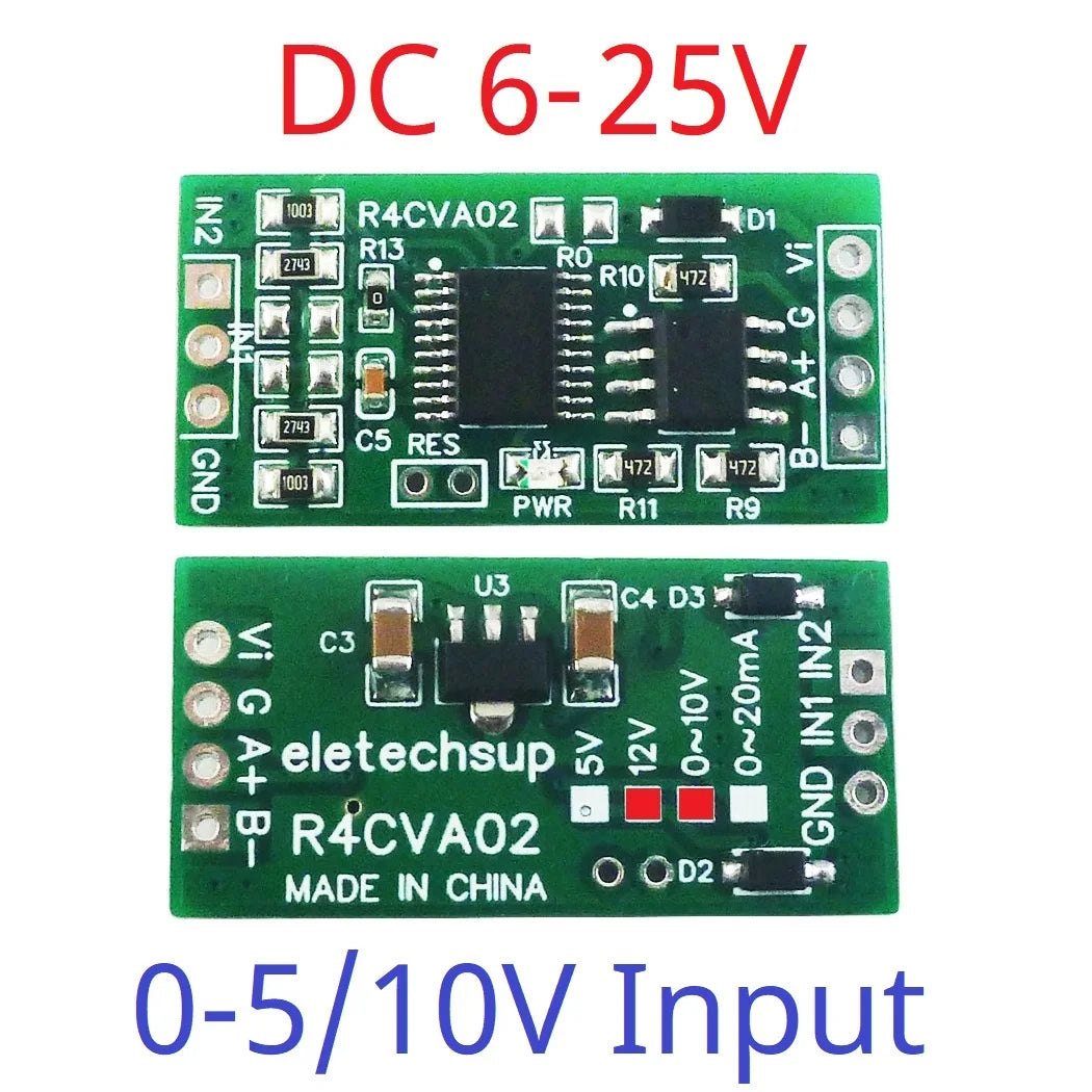 R4CVA02 Mini 2CH Modbus RTU RS485 A/D Converter for 4-20mA 0-5V 0-10V Input Signal 4-25VDC R4CVA02