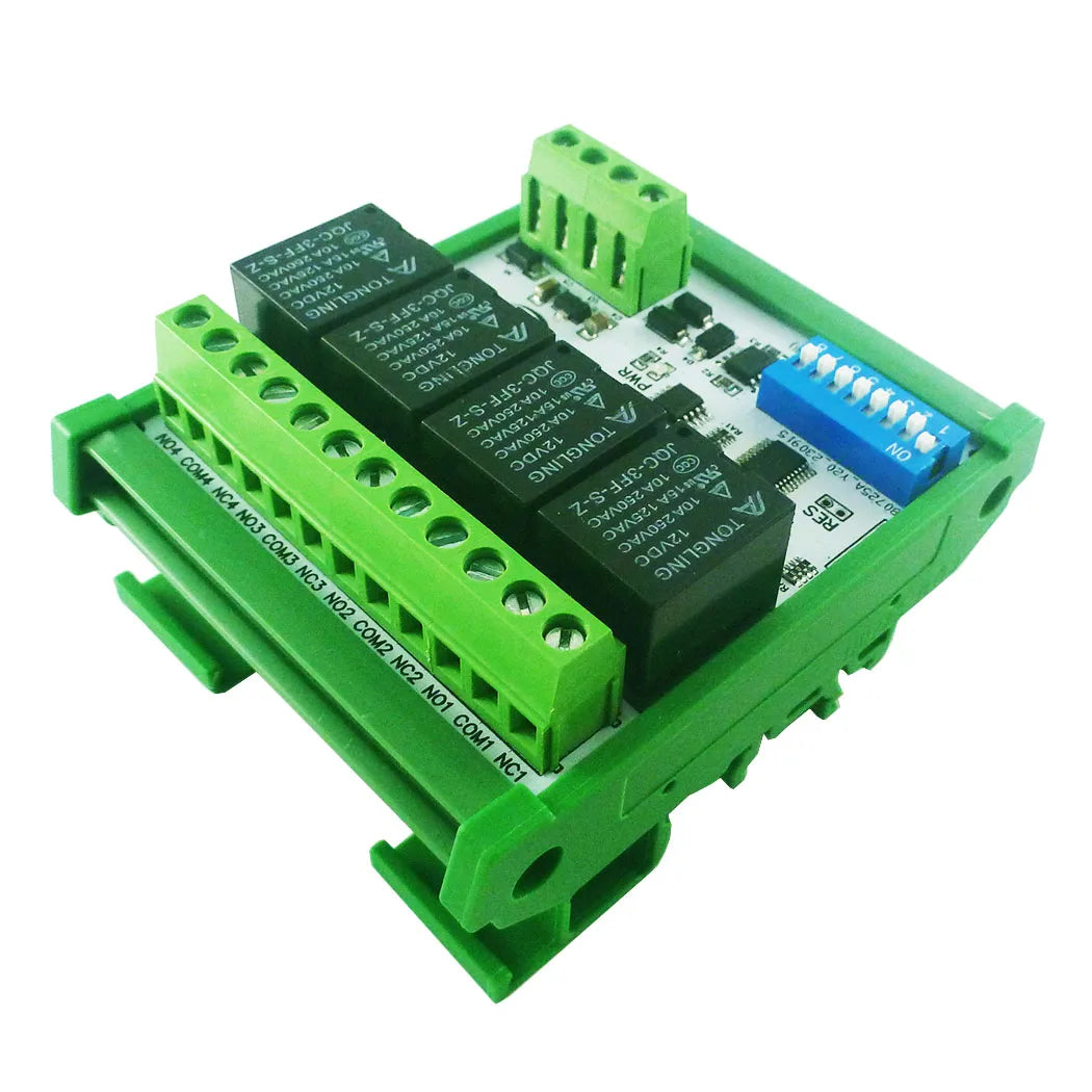 RYR404A 4CH DC 12V 24V Modbus RTU RS485 DO Relay Module DIP Switch Setting Parameters With DIN BOX