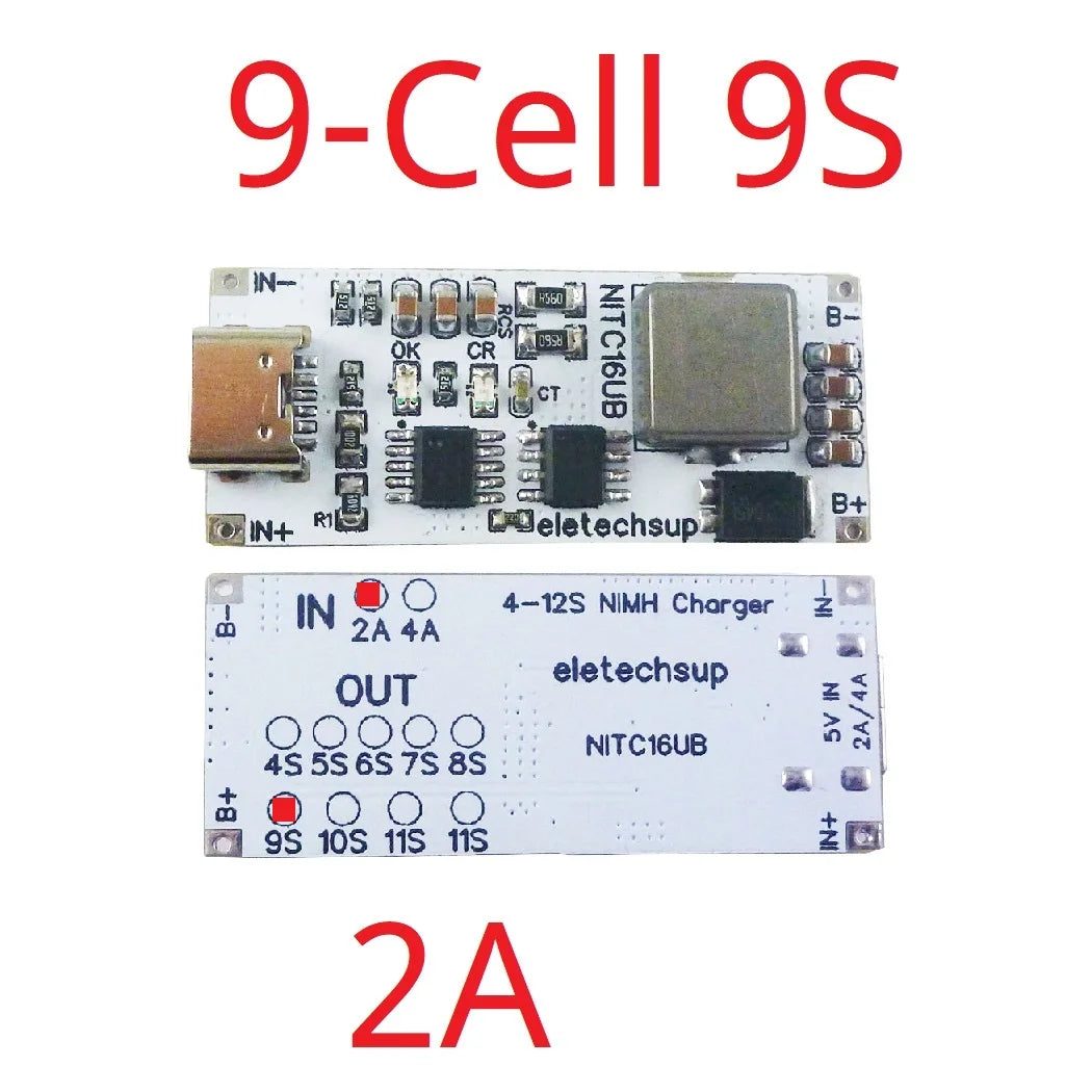 NITC16UB 2A/4A 4-12 Cell NIMH Charger Module TYPE-C DC 5V Boost BMS CC/CV NiCd for 4.8V 6V 7.2V 8.4V 9.6V 10.8V 12V 13.2V 14.4V Battery