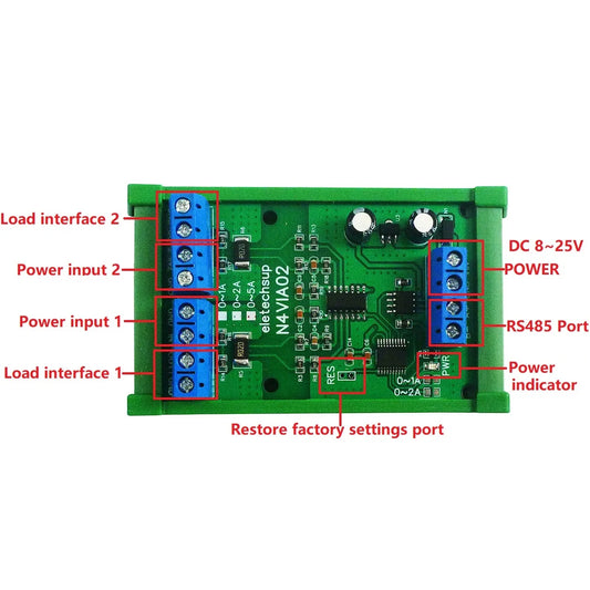 N4VIA02 Multifunctional RS485 Ammeter & Voltmeter 0-30V Voltage & 0-5A Current Measurement Module Modbus RTU