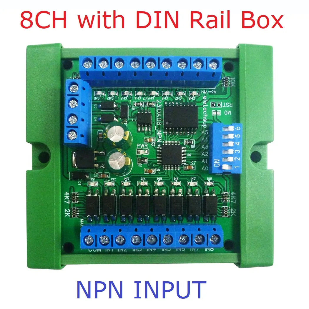 23IOA08 DC 12V 24V 8DI-8DO NPN/PNP Optically Isolated Input & 300MA NPN Solid State Relay Output RS485 IO Module Modbus Rtu Board