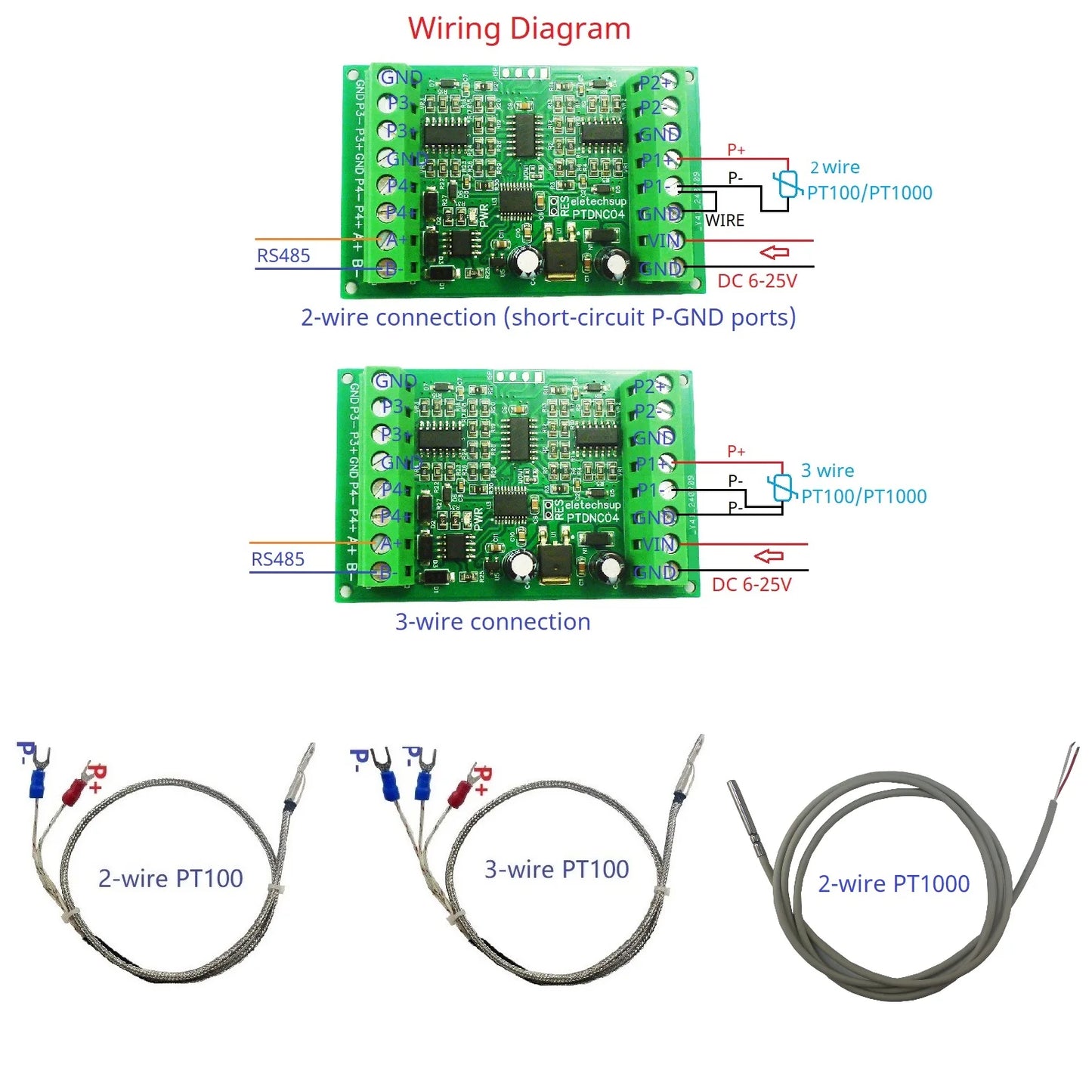 PTDNC04 PT1000 4CH Modbus Wide Range Temperature Sensor Collector PT100 RTD Platinum Thermal Resistance RS485 Remote Analog Quantity