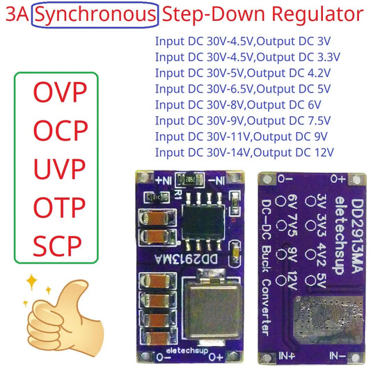 DD2913MA 3A Synchronous Step-Down Regulator OVP OCP OTP SCP DC-DC Buck Converter 4.5V-30V to 3V 3.3V 4.2V 5V 6V 7.5V 9V 12V
