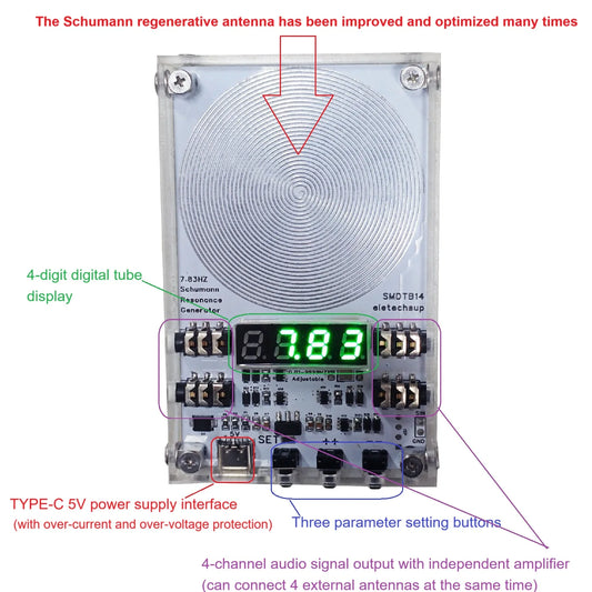SMDTB14 4CH High-Precision 7.83 Schumann Resonance Pure Sine Wave Signal Generator External Antenna for Mentally Physically Health Sleep