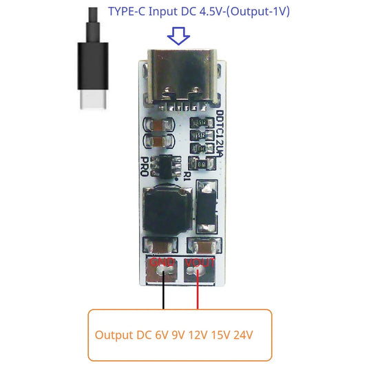 DDTC12UA_PRO Full Function Type-C PD QC USB 5V to 5V to 6V 9V 12V 15V 24V 9W DC-DC Boost Converter for Arduino Smart Home Speaker