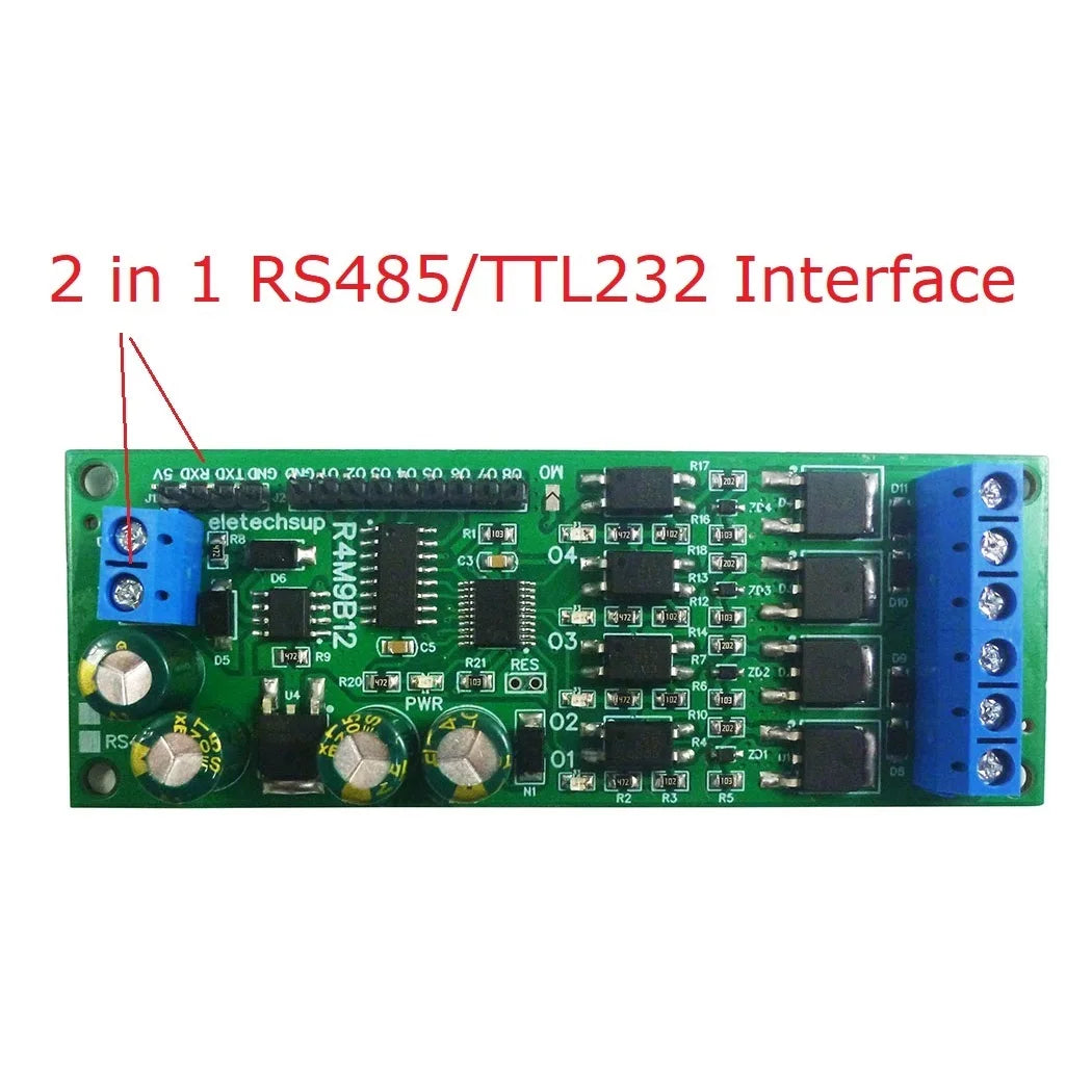 R4M9B12 DC 6-24V 4CH RS485 TTL232 Multifunction MOS Transistor Solid State Relay Module Modbus RTU AT Command for PLC Motor PTZ LED