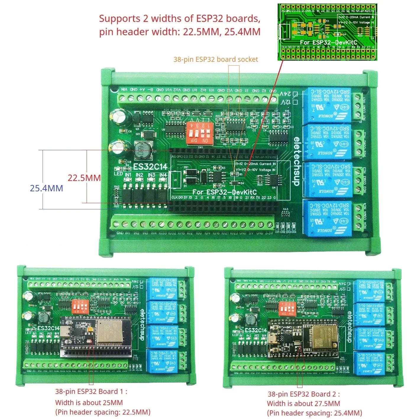 ES32C14 DC 12V 24V ESP32 Expansion Board Digital Analog DAC ADC IO Wifi Relay Switch ES32C14 Module for Arduino PLC Smart Home IOT Diy