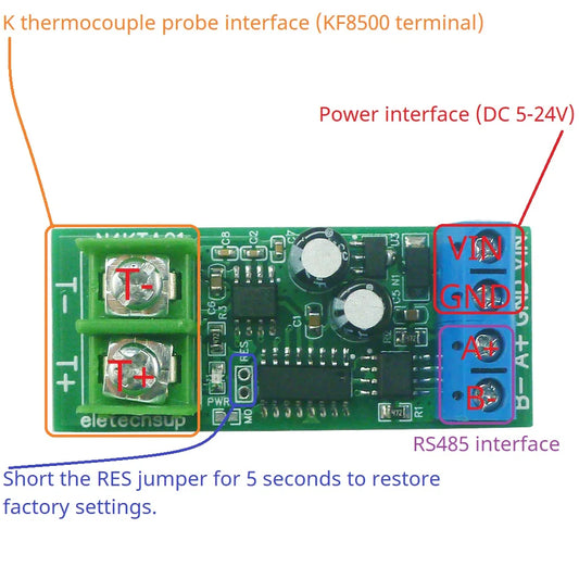 N4KTA01 -200-1350C Modbus Rtu K-Type to RS485 Thermocouple-to-Digital Converter Module Wide Range Analog Temperature Measurement Board