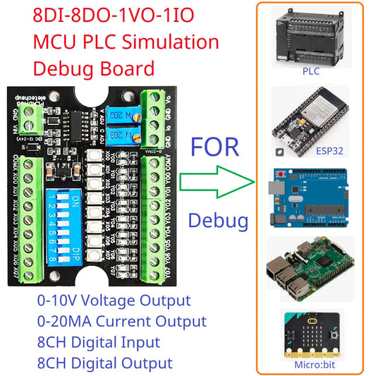 PLADA08 MCU PLC Simulation Debug Board 0-10V 4-20MA Output ADC DAC Tester NPN PNP DI-DO Module for Arduino ESP32 Raspberry pi Micro:bit