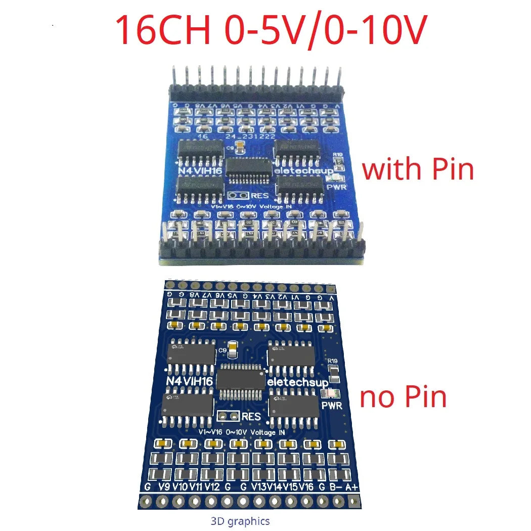 N4VIH16 16AI 0-5V 0-10V 4-20MA 0-20MA Current/Voltage Analog Acquisition RS485 Modbus RTU ADC Module DC 5V 12V 24V mini PinBoard