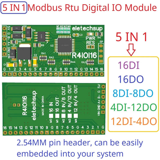 R4IOI16 16DI/16DO/8DI-8DO/4DI-12DO/12DI-4DO Modbus Rtu Digital IO RS485 2.54mm Pin Core Board for Arduino ESP32 ESP8266 PLC Smart Home