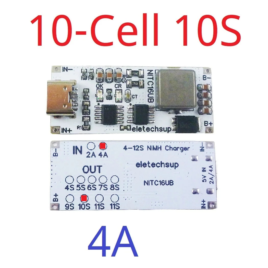NITC16UB 2A/4A 4-12 Cell NIMH Charger Module TYPE-C DC 5V Boost BMS CC/CV NiCd for 4.8V 6V 7.2V 8.4V 9.6V 10.8V 12V 13.2V 14.4V Battery