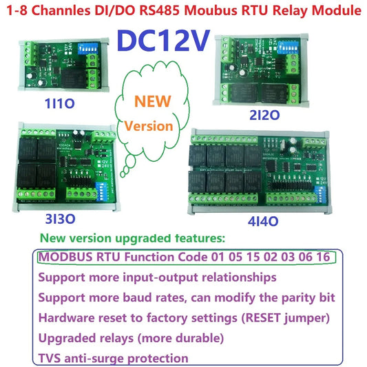 10IOA01 10IOA02 10IOA04 10IOA08 10IOA12 DC12V 1-12Ch Digital Switch DiDo Multifunction RS485 PLC IO Expanding Board Standard Modbus RTU Relay Module