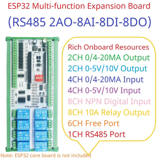 ES32D26 2AO-8AI-8DI-8DO ESP32 Wifi Network Relay Board 4-20MA 0-10V Digital Analog Input Output Module for Smart Switch IOT Simple PLC