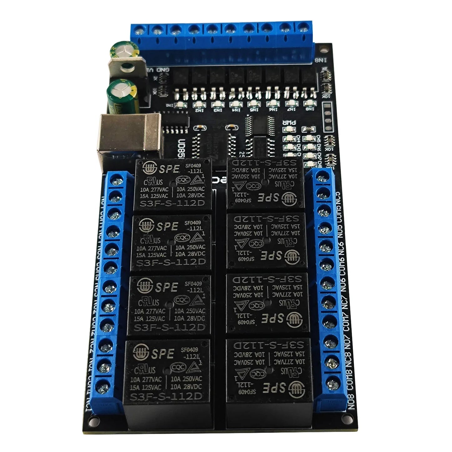 UD85C08 8DI-8DO Industrial-grade Multi-function USB Relay Board PC UART COM Switch Module With Input Indicator Light DC 12V 24V