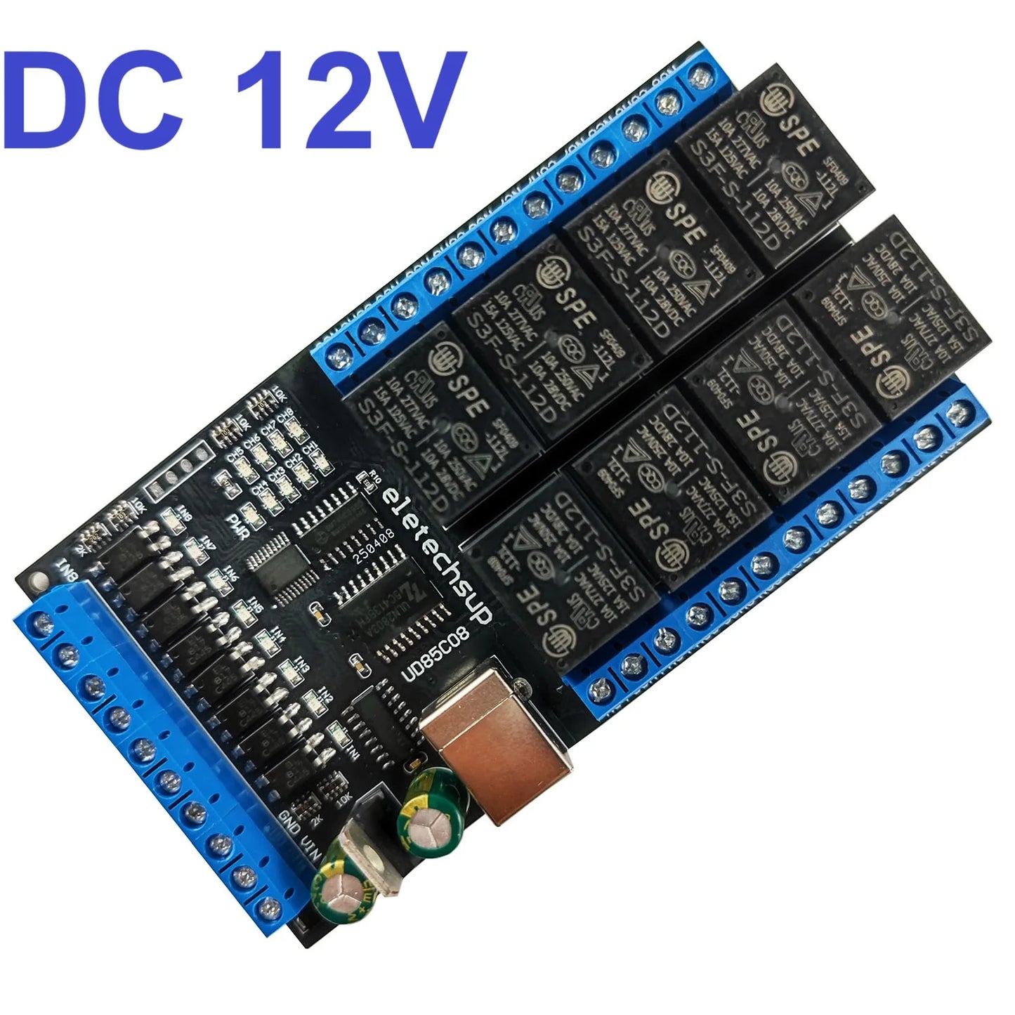UD85C08 8DI-8DO Industrial-grade Multi-function USB Relay Board PC UART COM Switch Module With Input Indicator Light DC 12V 24V