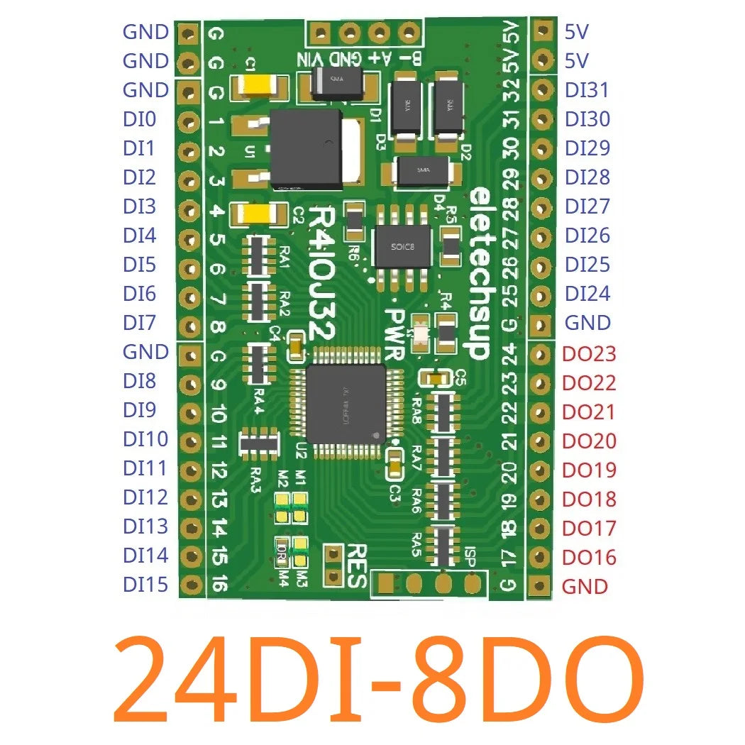 R4IOJ32 32CH RS485 2.54mm Pin Core Board Modbus Rtu Input and Output Control PLC HMI Remote IO Expanding Board R4IOJ32 DC 5V 12V 24V