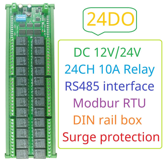 N4DOJ24 24CH RS485 ON/OFF Momentary Delay Latch 12V 24V Relay Module Uart Modbus PLC IO Board N4DOJ24 for Motor LED Smart Home Diy