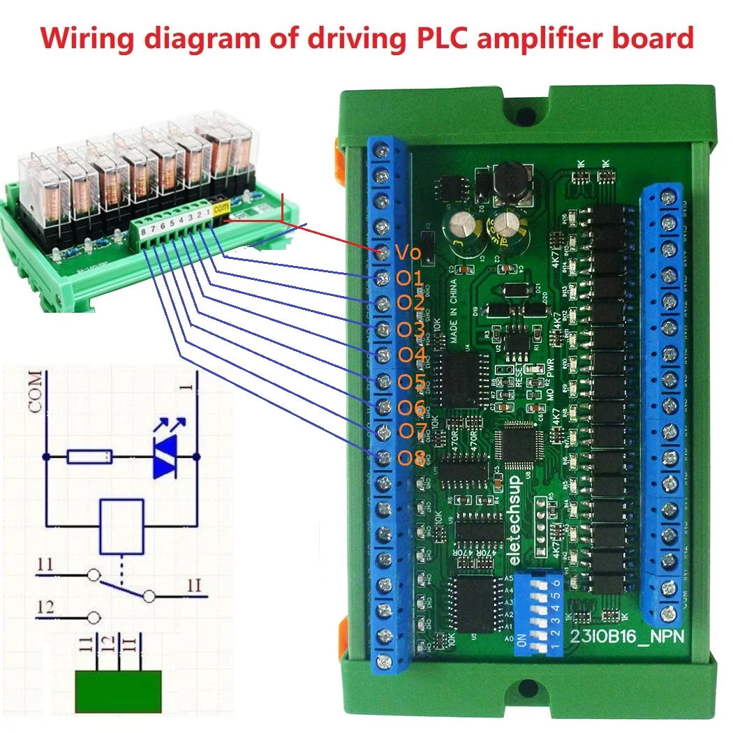 23IOA08 DC 12V 24V 8DI-8DO NPN/PNP Optically Isolated Input & 300MA NPN Solid State Relay Output RS485 IO Module Modbus Rtu Board