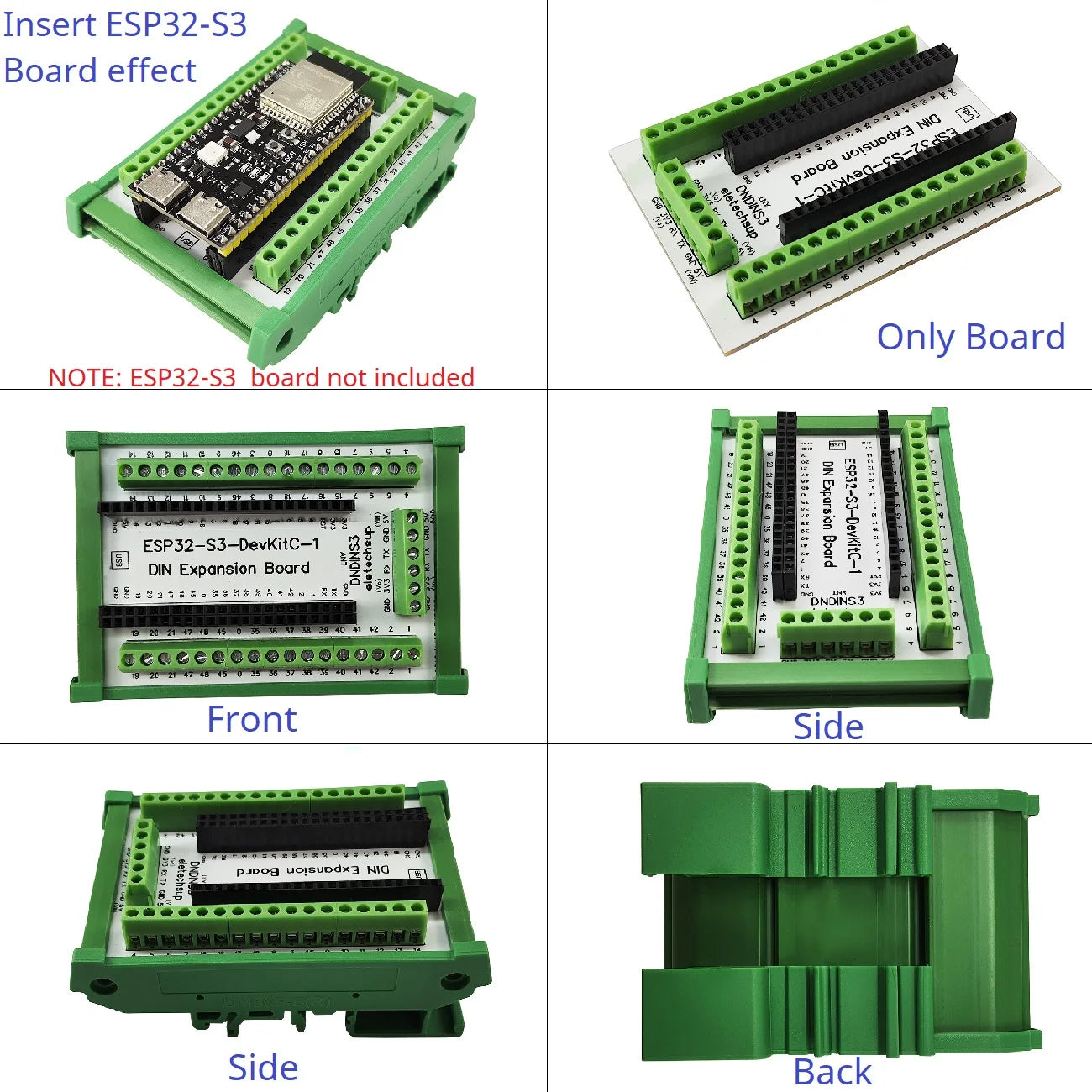 DNDINS3 ESP32-S3 Din Rail Mounting Expansion Board All PinOut 3.96 Screw Terminal Module USB OTG N16R8 N8R8 for Wi-Fi + Bluetooth LE