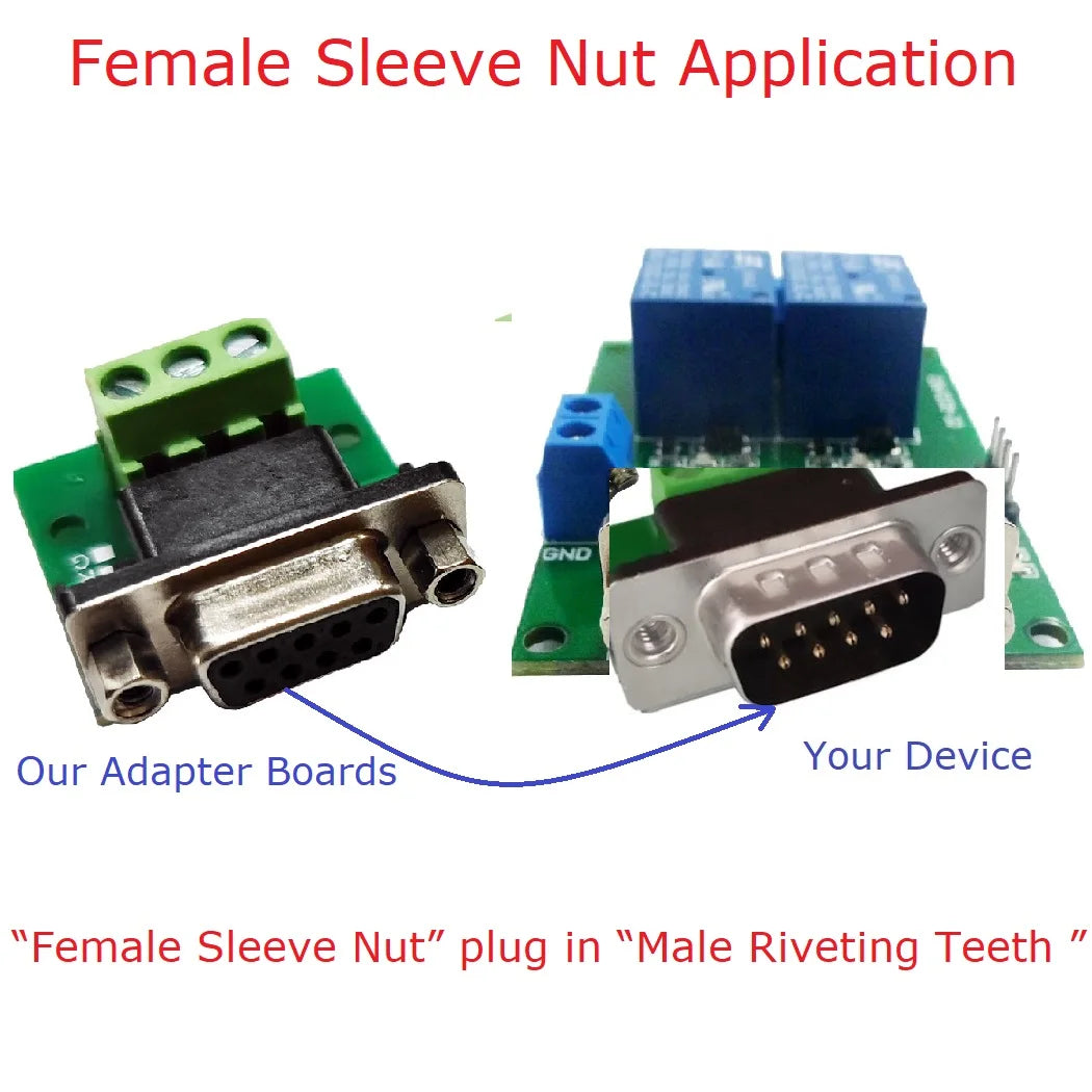 DB9FA03 DB9MB03 DB9 to (RXD TXD GND) 3Pin Terminal RS232 Converter Adapter Riveting Teeth Sleeve Nut for Arudino MEGA PLC