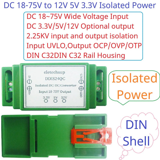 DDIS24QC 15W DC 24V 36V 48V to 12V 5V 3.3V DIN Rail Isolated Power Supply Module DC-DC Buck Converter for PLC RS485 IO Relay LED
