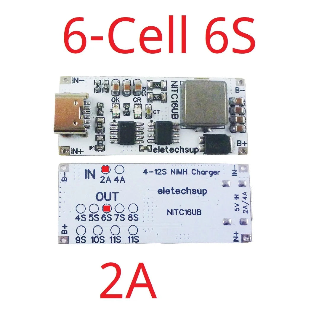 NITC16UB 2A/4A 4-12 Cell NIMH Charger Module TYPE-C DC 5V Boost BMS CC/CV NiCd for 4.8V 6V 7.2V 8.4V 9.6V 10.8V 12V 13.2V 14.4V Battery