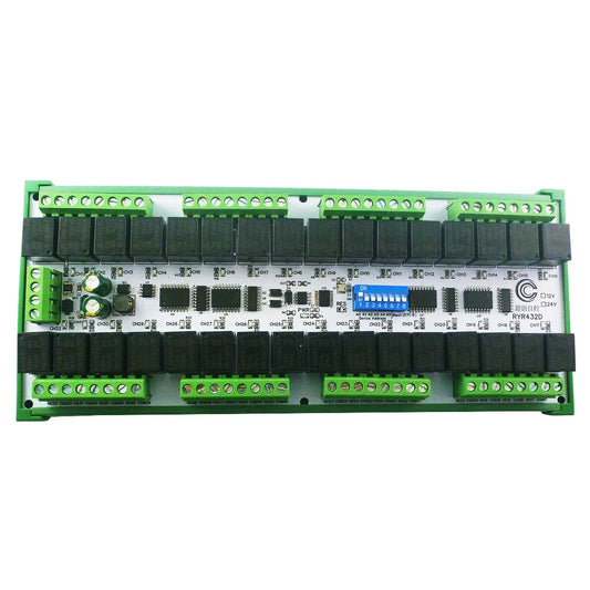 RYR432D Easy to Install DIN Rail Box DIP Switch Setup Parameters DC 12V 24V 20A 32CH Modbus RTU RS485 Relay Module RYR432D