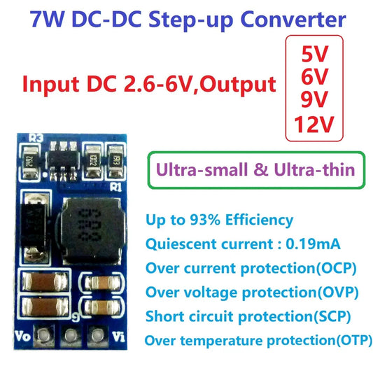 ND0412SA Highly Efficient 7W Mini Boost Step-up Converter Board for Arduino - Converts 2.6-6V to 5V / 6V / 9V / 12V DC